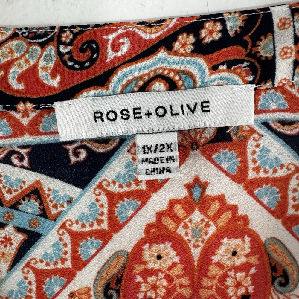 Rose & Olive Poncho Top Womens 1X/2X Bohemian Orange Mandala Floral Festival - Picture 2 of 8